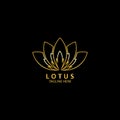 Golden lotus flower logo. Vector design template of lotus icon on dark background with golden effect for eco, beauty, spa, yoga, Royalty Free Stock Photo