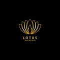 Golden lotus flower logo. Vector design template of lotus icon on dark background with golden effect for eco, beauty, spa, yoga, Royalty Free Stock Photo