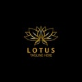 Golden lotus flower logo. Vector design template of lotus icon on dark background with golden effect for eco, beauty, spa, yoga, Royalty Free Stock Photo