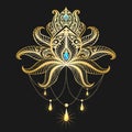 Golden Lotus Flower Mandala on Black Background Royalty Free Stock Photo