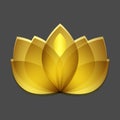 Golden lotus logo on black background. Floral logotype template of beauty salon. Flower blossom symbol of yoga, spa