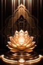 Golden lotus roses bloom at night on the surrounding mandala floor, beautiful golden lotus flowers.