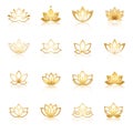 Golden Lotus symbol icons. Vector floral labels for Wellness ind Royalty Free Stock Photo