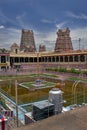 Golden lotus tank and gopurams Meenakshi Amman Temple is a historic hindu temple located in Madurai city in Tamil Nadu