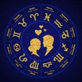 Golden love horoscope in the circle.