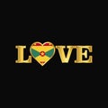 Golden Love typography Grenada flag design vector