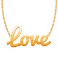 Golden LOVE word pendant on chain.