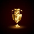 Golden Low Poly Euro Football Cup. Abstract Polygonal 3D Soccer Trophy on Black Background.