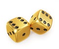 Golden lucky dice, isolated on white background