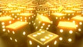 Golden lucky gambling dices shuffling for casino - industrial 3D rendering