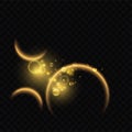 Golden luminous frames of circle shape with glowing light effect, glow of round bokeh