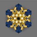 Golden luxury background vector. Gold snowflake floral pattern design. Floral mandala ornament