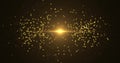 Golden luxury bokeh on widely spread particles floating in the air. Dust and glitter particles background. Black background