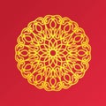 golden luxury mandala ornament circle vintage motif style with red background design vector Royalty Free Stock Photo