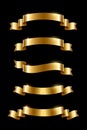 Golden luxury ribbons set. Vector design elements isolated on black background. Royalty Free Stock Photo