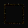 Golden luxury shiny glowing vintage frame with shadows and gold dust. Isolated on black background gold border decoration Royalty Free Stock Photo