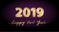 Golden luxury text 2019 Happy new year. Royalty Free Stock Photo