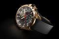 Golden luxury wristwatch with black clock face