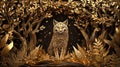 Golden Bobcat in Enchanted Forest, Mystical Nature Scene, Majestic Wild Animal Art Royalty Free Stock Photo