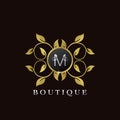 Golden M Letter Luxury Frame Boutique Initial Logo Icon, Elegance logo letter design template Royalty Free Stock Photo