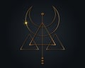 Golden Magic Crescent Moon. Symbol of the Viking deity, Celtic Sacred Geometry, gold logo, alchemy esoteric triangles. Spiritual