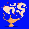 Golden magic lamp. Fable. Arabian Fairy tale. Success. Wealth concept. Cartoon vector illustration. Three wishes. East