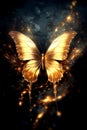 golden magical butterfly - fantasy mood - black background