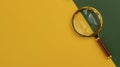 Golden magnifier over bright yellow background. Banner with copyspace Royalty Free Stock Photo