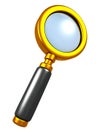 Golden magnifying glass on white background