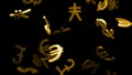 Golden Main Worlds Currency Signs Falling - 3D Illustration