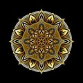 Golden mandala circular ornament on black background