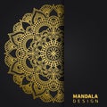 Golden mandala design. Ethnic round ornament. Hand drawn indian motif. Unique golden floral print. Elegant invitation Royalty Free Stock Photo