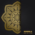 Golden mandala design. Ethnic round ornament. Hand drawn indian motif. Unique golden floral print. Elegant invitation Royalty Free Stock Photo