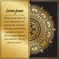 Golden mandala. Template for congratulations on the wedding, birthday, invitation, gratitude, celebration