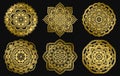 Golden mandalas design. Ethnic round gradient ornament. Hand drawn indian motif. Mehendi meditation yoga henna theme