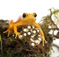 Golden Mantella protecting her eggs