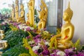 Golden of many Buddha Images among flowers