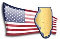 Golden map of Illinois against an American flag Royalty Free Stock Photo