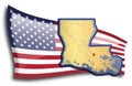 Golden map of Louisiana against an American flag Royalty Free Stock Photo