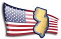 Golden map of New Jersey against an American flag