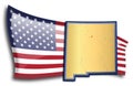 Golden map of New Mexico against an American flag