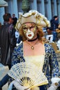 Golden mask with fan, Venice, Italy, Europe