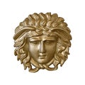 Golden mask of the Greek goddess in the old palace interior. Design element with clipping path