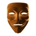 Golden mask isolated on white. An anonymous hacker or halloween party symbol. Concept blank for rewards and achievements. Square