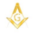 Golden masonic square and compass symbol