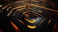 A golden maze design with a futuristic technology theme, symbolizing complex problem-solving in the digital age and the