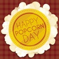 Golden Medal with Corn Popper for Popcorn Day Celebration, Vector Illustration Royalty Free Stock Photo