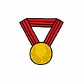 Golden medal doodle icon, vector color illustration Royalty Free Stock Photo