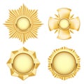 Golden medal and insignia, cogged star and cross, award medallion, military badge Royalty Free Stock Photo