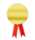 Golden medal with red bow isolated Royalty Free Stock Photo